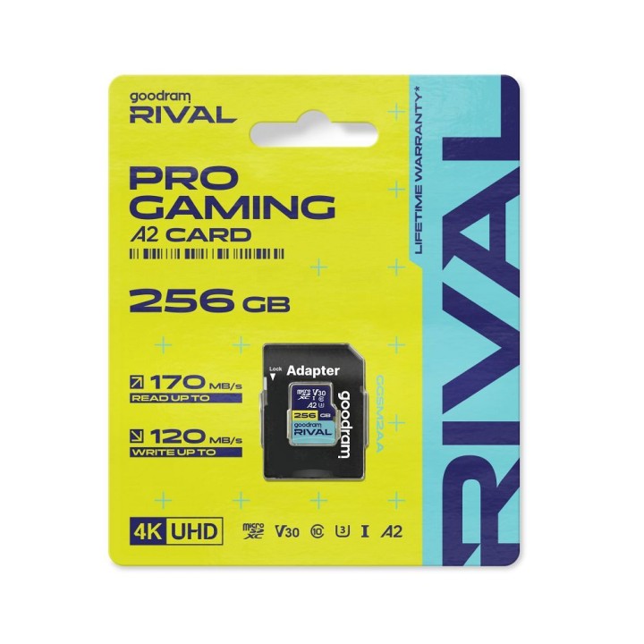 GOODRAM RIVAL memory card microSD 256GB 100MB/s class 10 UHS-I U3 V30 A2 with SD adapter