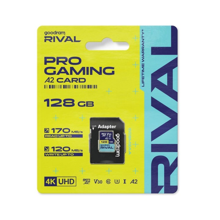 GOODRAM RIVAL memory card microSD 128GB 100MB/s class 10 UHS-I U3 V30 A2 with SD adapter