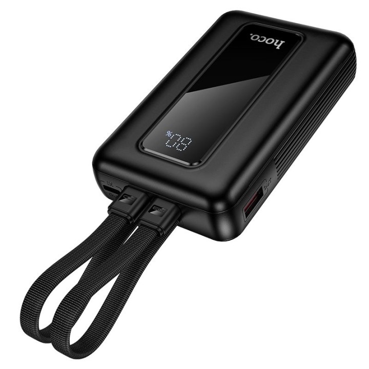 Power bank 10000 mAh QC PD 22,5W with built-in cables USB C + Lightning Hoco J162 black