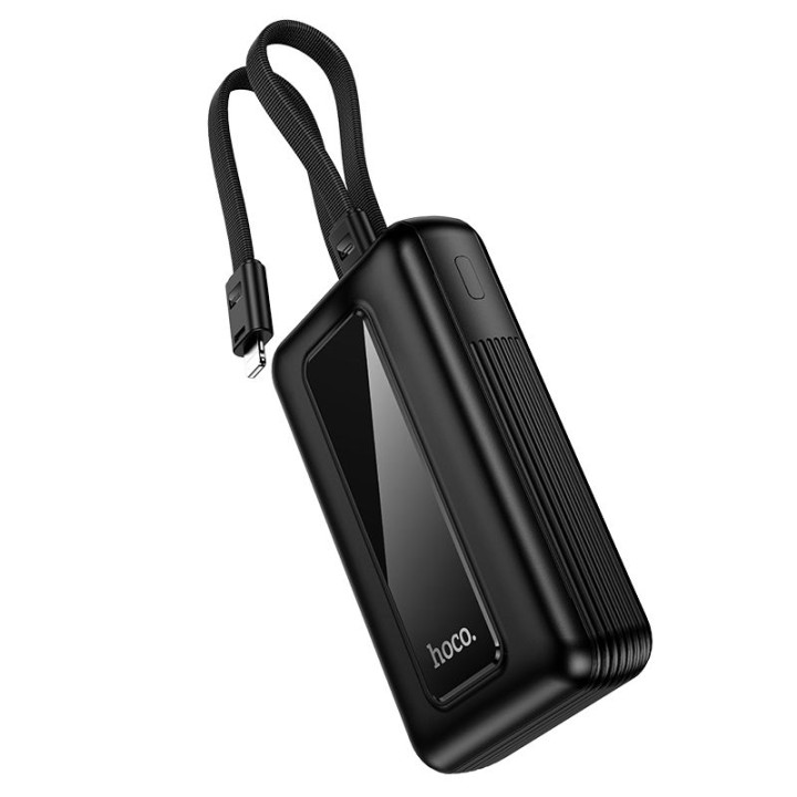 Повербанк 10000 mAh QC PD 22,5W с встроенными кабелями USB C + Lightning Hoco J162 черный