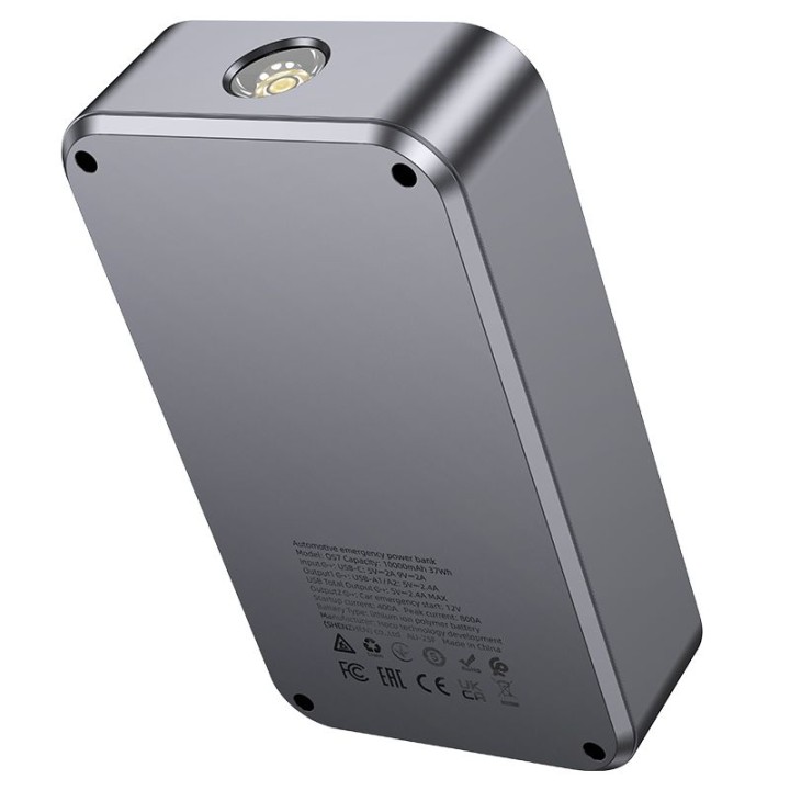 Power bank 10000 mAh 2,4A 18W with function jump start car Hoco QS7 metaliczny grey