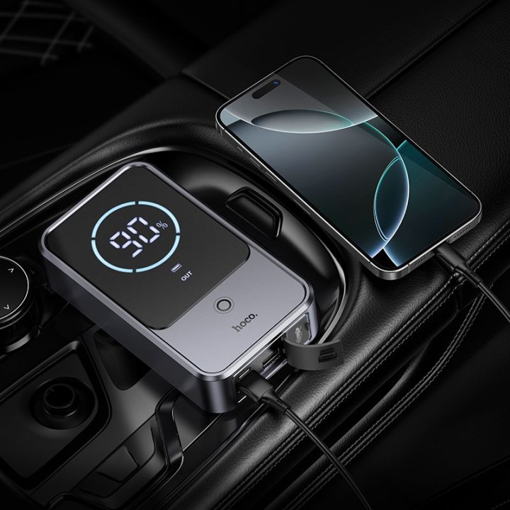 Power bank 10000 mAh 2,4A 18W with function jump start car Hoco QS7 metaliczny grey