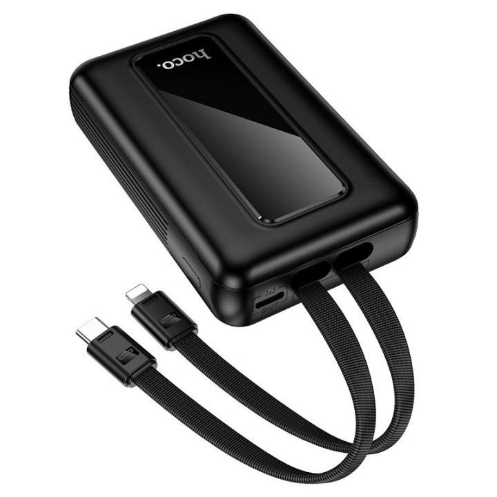 Повербанк 10000 mAh QC PD 22,5W із вбудованими кабелями USB C + Lightning Hoco J162 чорний