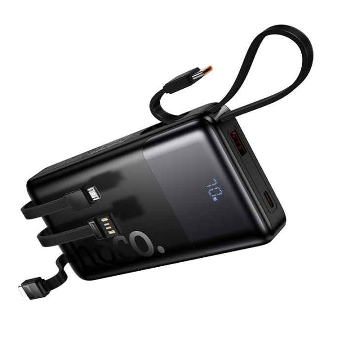 Повербанк 10000 mAh QC PD 2A 22,5W із вбудованими кабелями USB A + USB C + Lightning + Micro USB Hoco J156 чорний