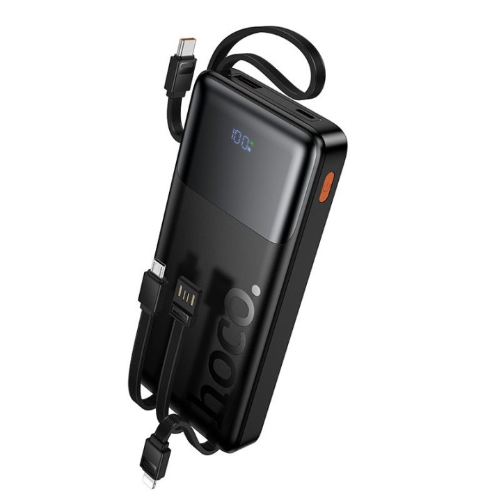 Повербанк 10000 mAh QC PD 2A 22,5W со встроенными кабелями USB A + USB C + Lightning + Micro USB Hoco J156 черный