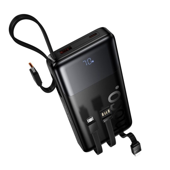 Power bank 10000 mAh QC PD 2A 22,5W with built-in cables USB A + USB C + Lightning + Micro USB Hoco J156 black