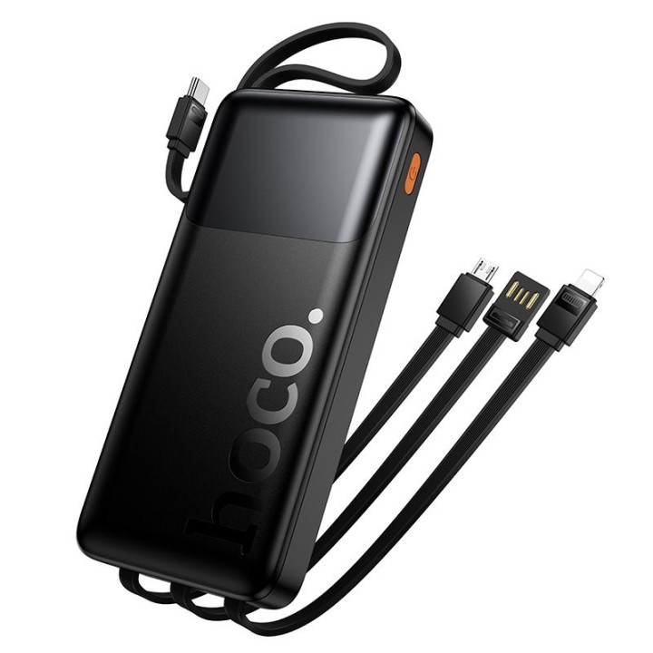 Power bank 10000 mAh QC PD 2A 22,5W with built-in cables USB A + USB C + Lightning + Micro USB Hoco J156 black