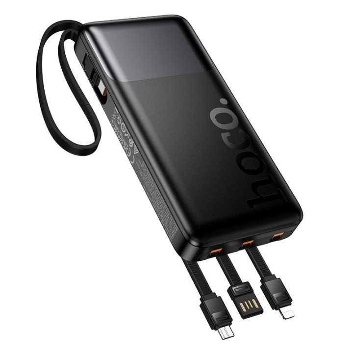 Power bank 10000 mAh QC PD 2A 22,5W with built-in cables USB A + USB C + Lightning + Micro USB Hoco J156 black