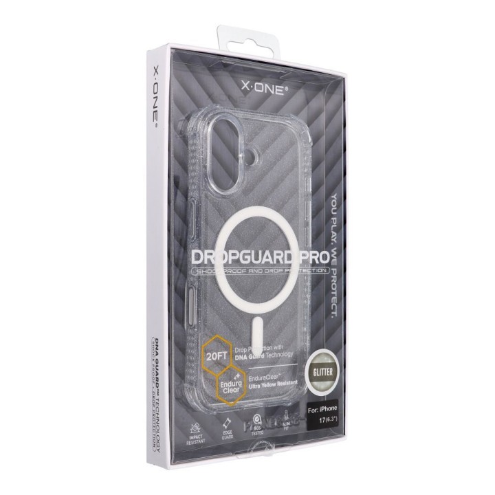 Case X-ONE Dropguard Pro compatible with MagSafe for iPhone 17 with glitter white 0INT