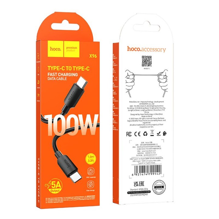 Кабель USB-C – USB-C Hoco PD 6A 100W 1 m X96 чорний
