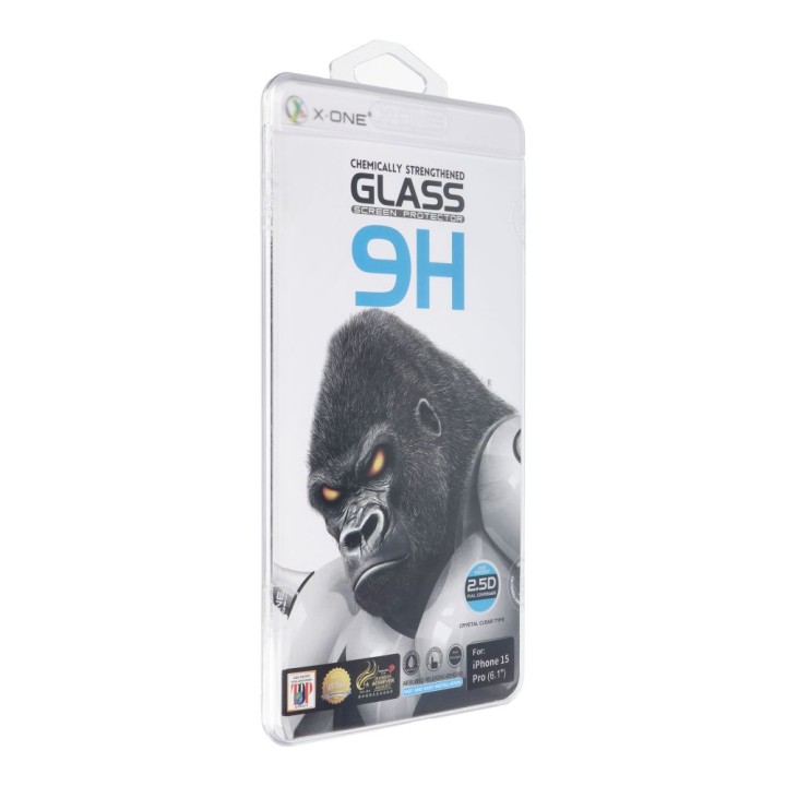 Загартоване скло для iPhone 15 PRO X-One Full Cover Extra Strong Crystal Clear (клей по всій поверхні) чорне
