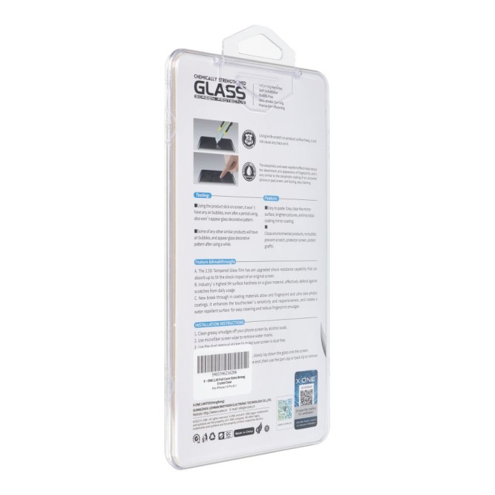 Загартоване скло для iPhone 15 PRO X-One Full Cover Extra Strong Crystal Clear (full glue) чорне