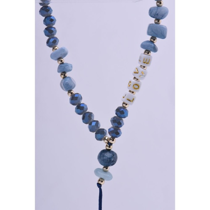 Phone lanyard, charm for phone - LOVE / cord length 44cm (22cm in a loop) / wrist - blue