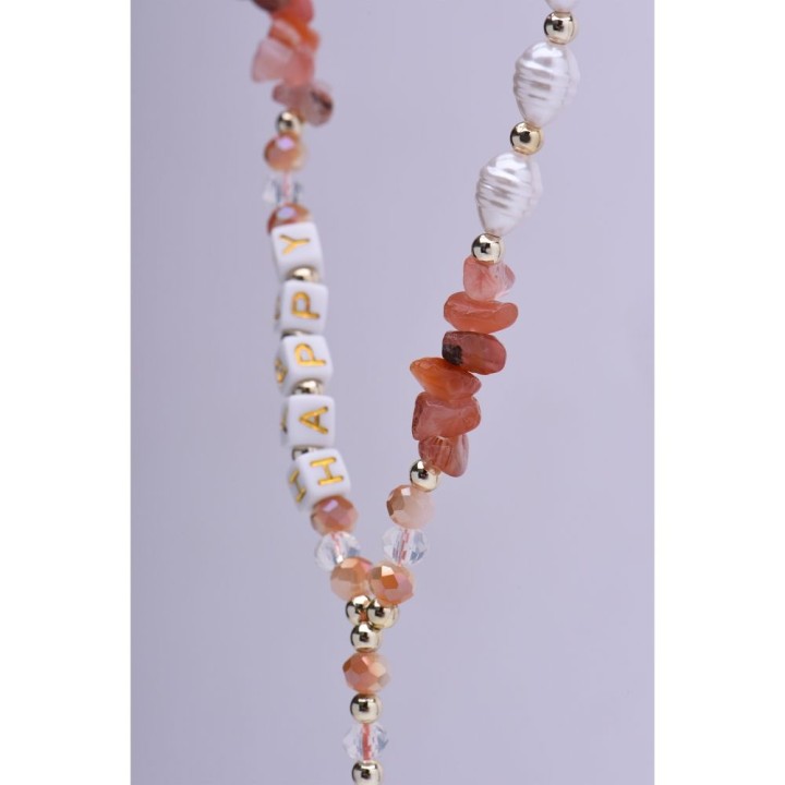Phone lanyard, charm for phone - HAPPY / cord length 44cm (22cm in a loop) / wrist - orange