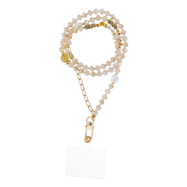 Phone lanyard, charm for phone - STONE / cord length 82cm (41cm in a loop) / neck - orange
