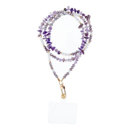 Phone lanyard, charm for phone - STONE / cord length 82cm (41cm in a loop) / neck - purple