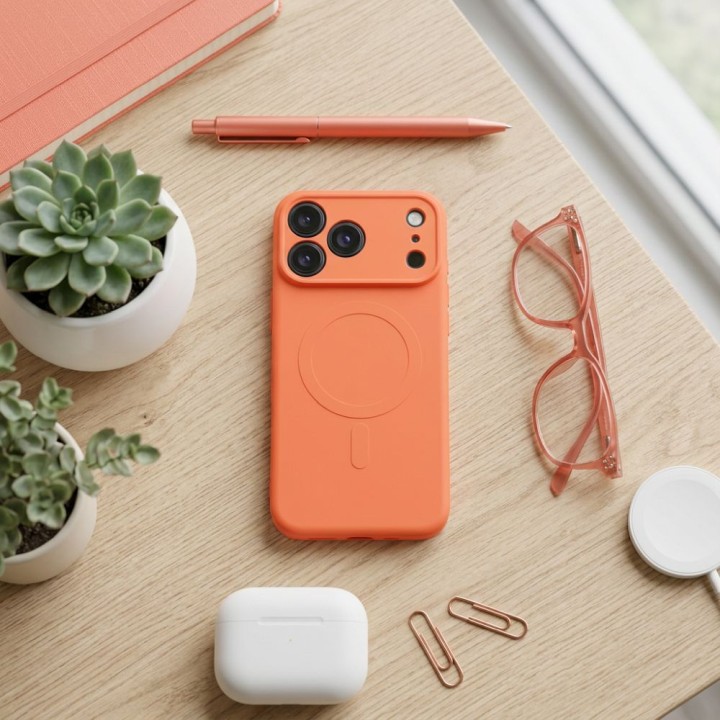 Case for iPhone 18 Pro Max / 17 Pro Max Silicone Mag Cover compatible with MagSafe (big hole) orange