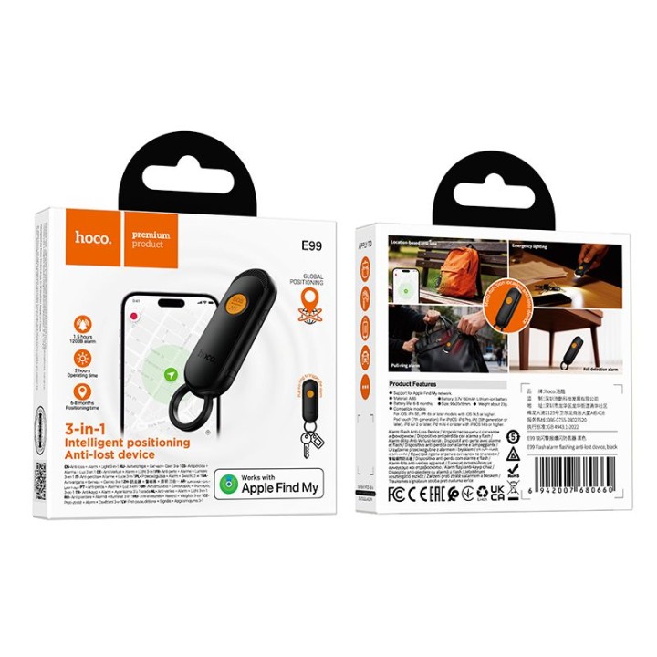 Tracker compatible with Apple Find My with flashlight Hoco E99 black