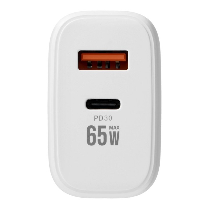 Сетевое зарядное устройство для телефона VEGER USB A + тип C PD QC3.0 3,25A 65W + кабель USB C на USB C TR67, белое