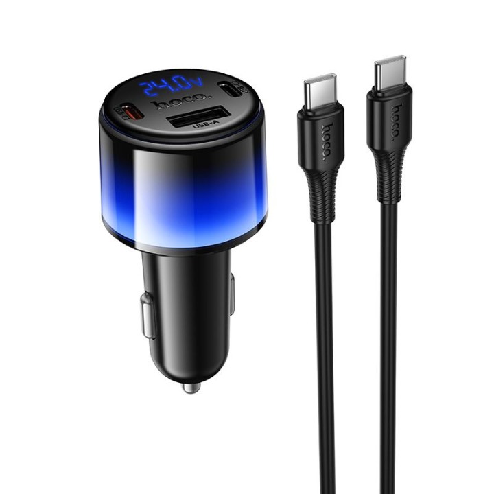 Автомобильное зарядное устройство Hoco USB A + 2x USB C QC3.0 PD 37W + кабель USB C — C Z69A черное