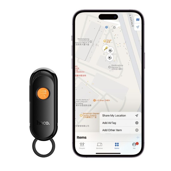 Tracker compatible with Apple Find My with flashlight Hoco E99 black
