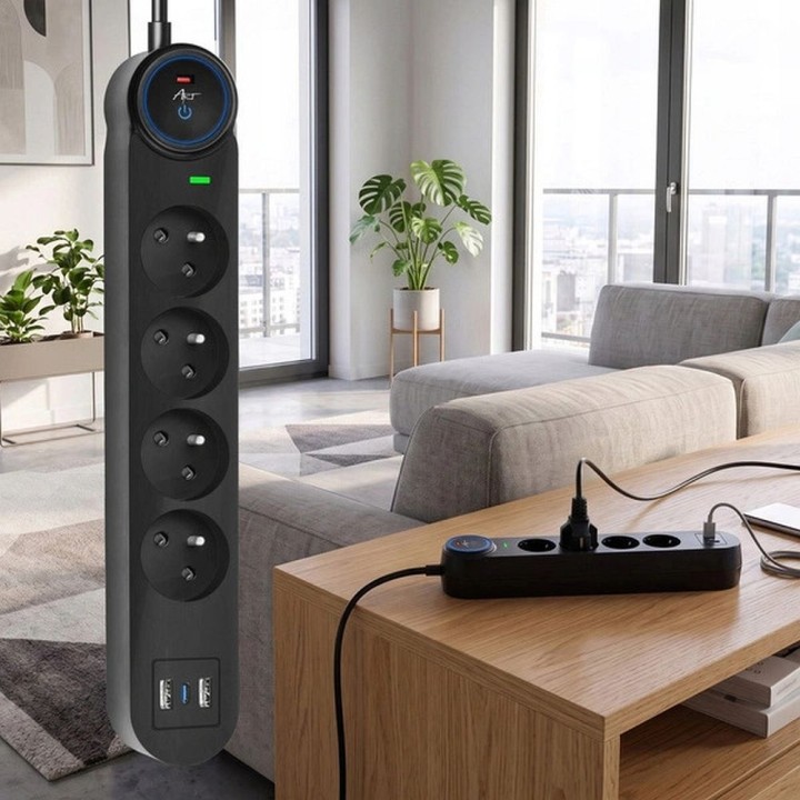 Мережевий фільтр 4 розетки + 2 x USB A + USB C Art FU810 1,5 m чорний