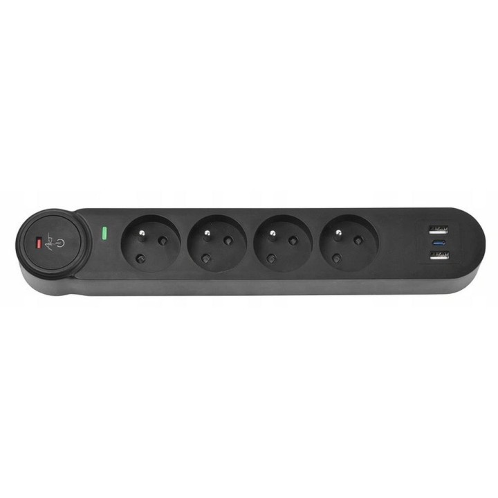 Мережевий фільтр 4 розетки + 2 x USB A + USB C Art FU810 1,5 m чорний
