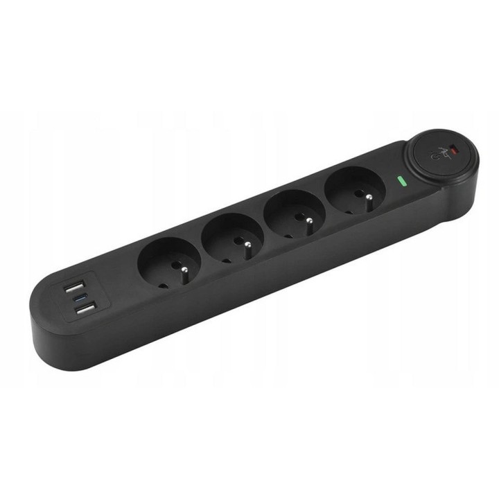 Мережевий фільтр 4 розетки + 2 x USB A + USB C Art FU810 1,5 m чорний