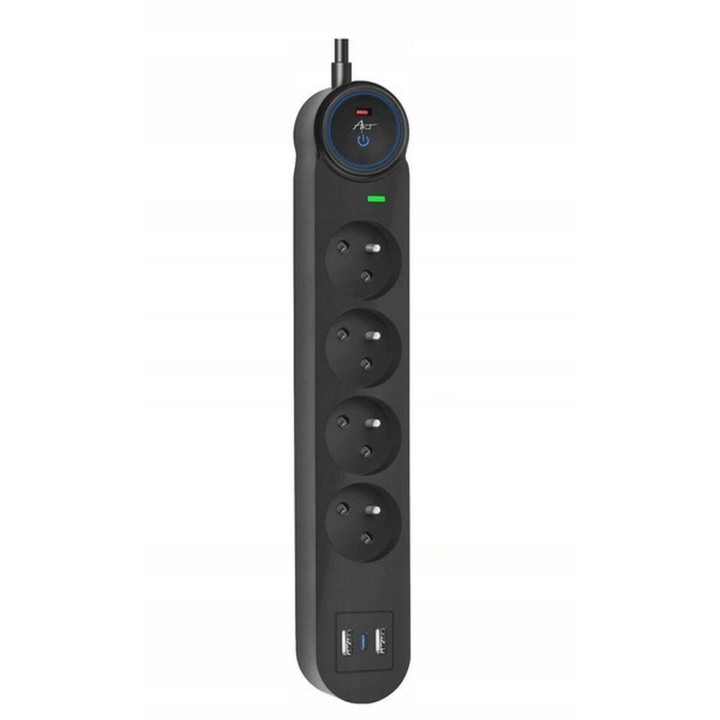 Мережевий фільтр 4 роз'єму + 2 x USB A + USB C Art FU810 1,5 m чорний