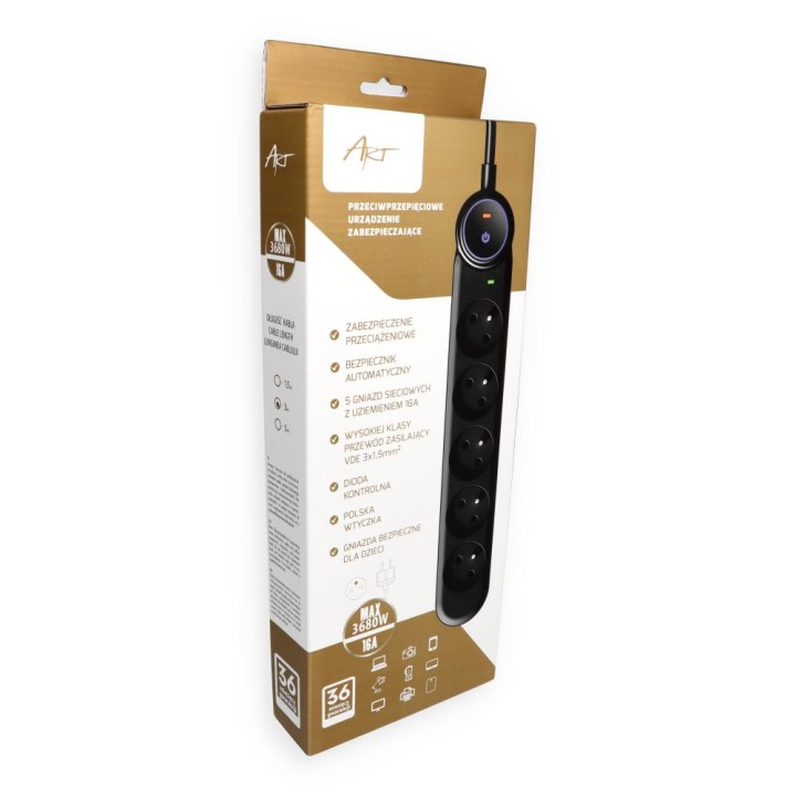 Power strip 5 sockets Art F2110 3 m black