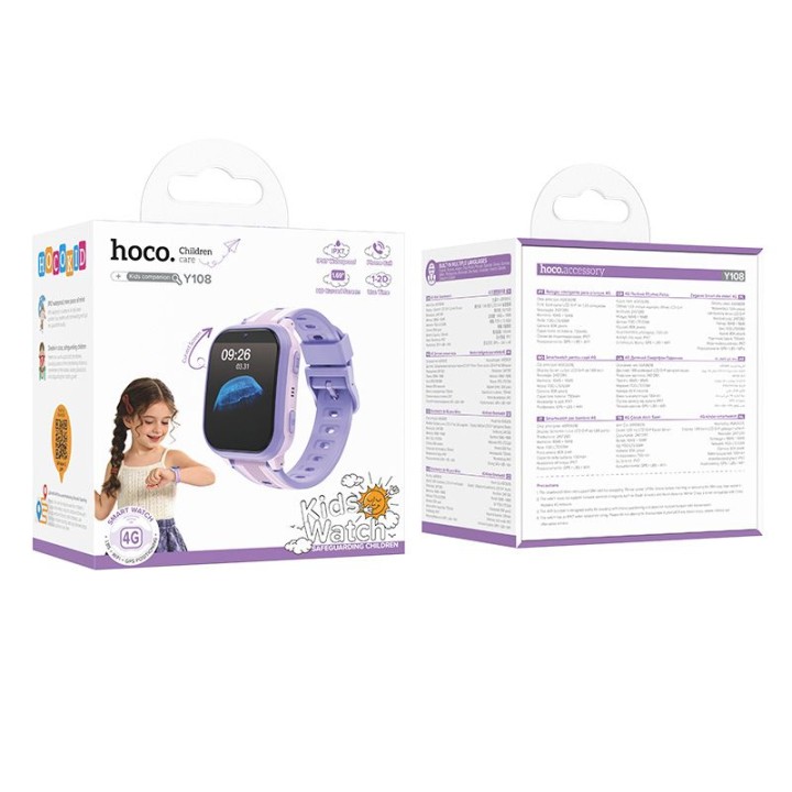 Смартгодинник для дітей 1,69" 4G GPS з функцією дзвінків Hoco Y108 фіолетовий