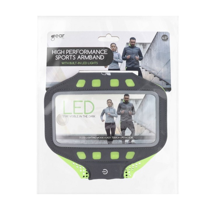 Чехол спортивный на плечо (4,7" - 6,1") с подсветкой LED GEAR Sport ArmBand LED XL черный