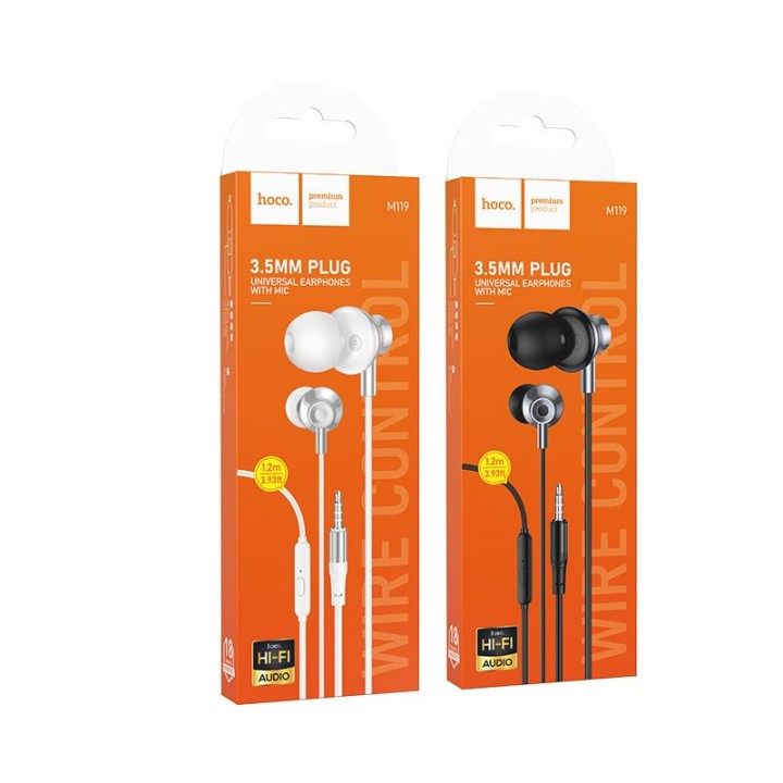 Headphones wired in-ear with microphone Jack 3,5 mm Hoco M119 silver