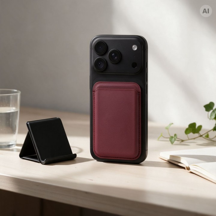 Magnetic card case compatible with MagSafe MagWallet dark cherry