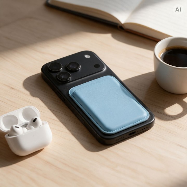 Magnetic card case compatible with MagSafe MagWallet light blue