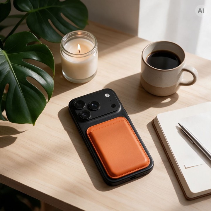 Magnetic card case compatible with MagSafe MagWallet orange