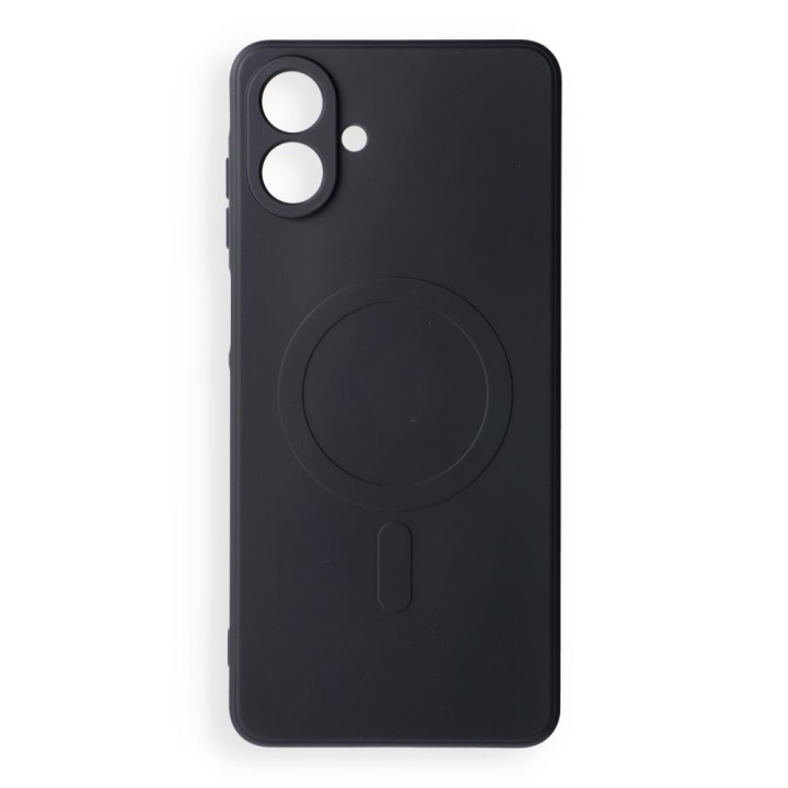 Чехол для Samsung A08 Silicone Mag Cover совместимый с MagSafe (camera protection) черный