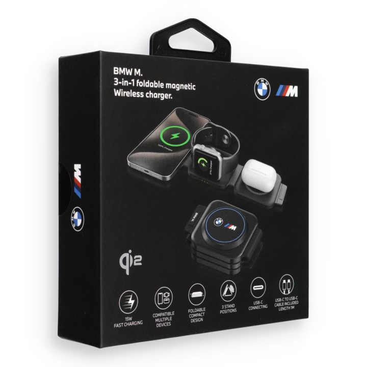 Wireless charger 3w1 BMW M Qi2 15W Print Logo blue