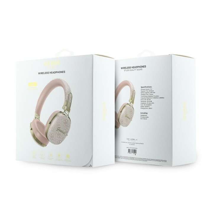 Wireless headphones on-ear Guess ENC Metal 4G Script Logo pink