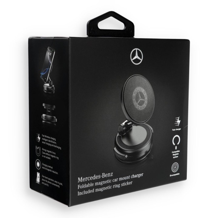 Автомобильное беспроводное зарядное устройство Mercedes Foldable Magnetic Vintage Logo черное