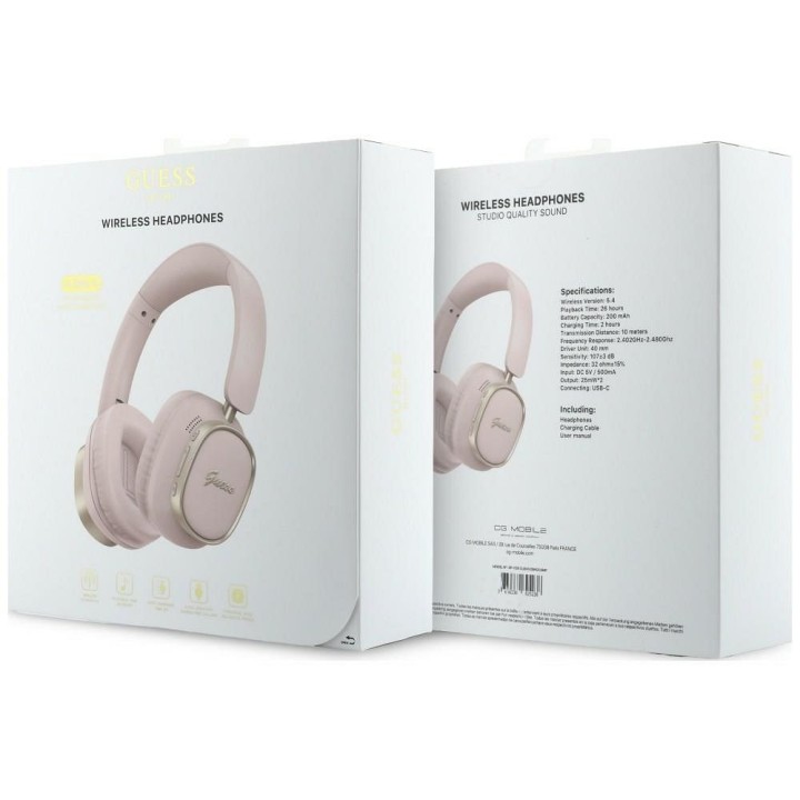 Wireless on-ear headphones Guess ENC Rectangle Metal Script pink