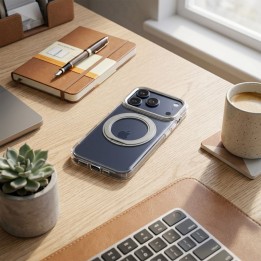 Etui na iPhone 18 Pro / 17 Pro Frame Circle Stand zgodne z MagSafe transparentne
