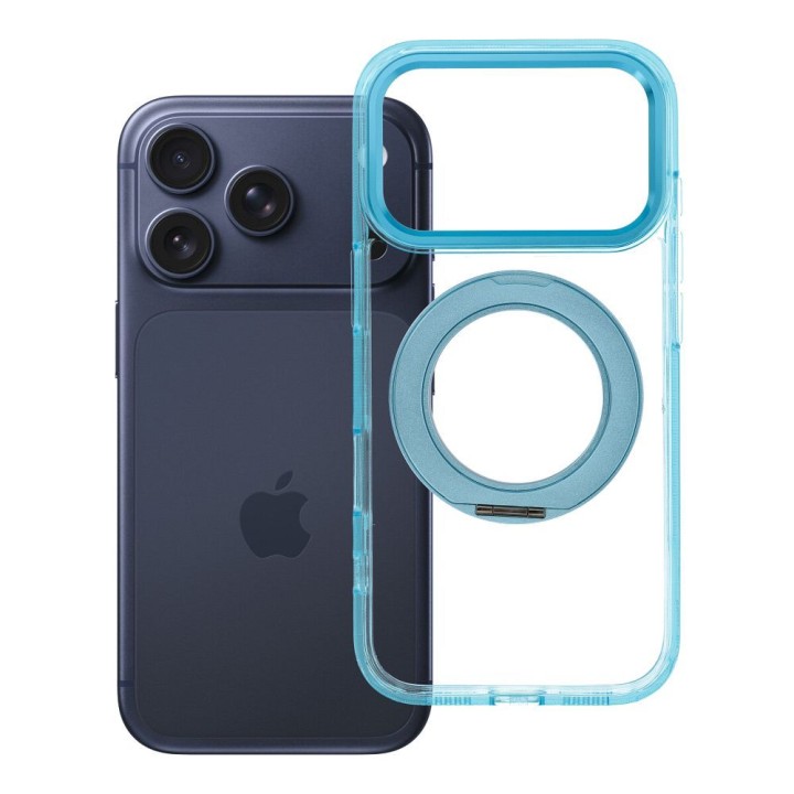 Case for iPhone 18 Pro / 17 Pro Frame Circle Stand compatible with MagSafe light blue