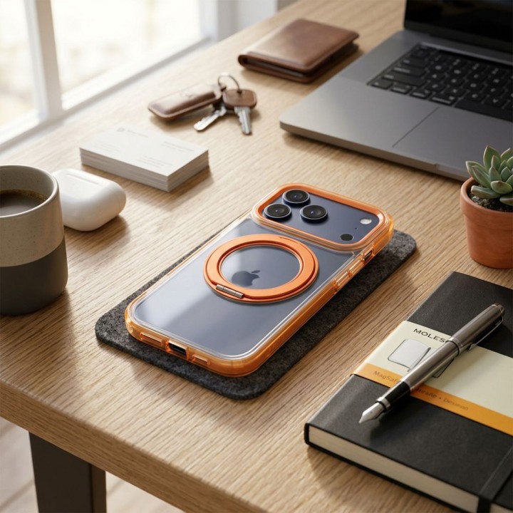 Case for iPhone 18 Pro / 17 Pro Frame Circle Stand compatible with MagSafe orange