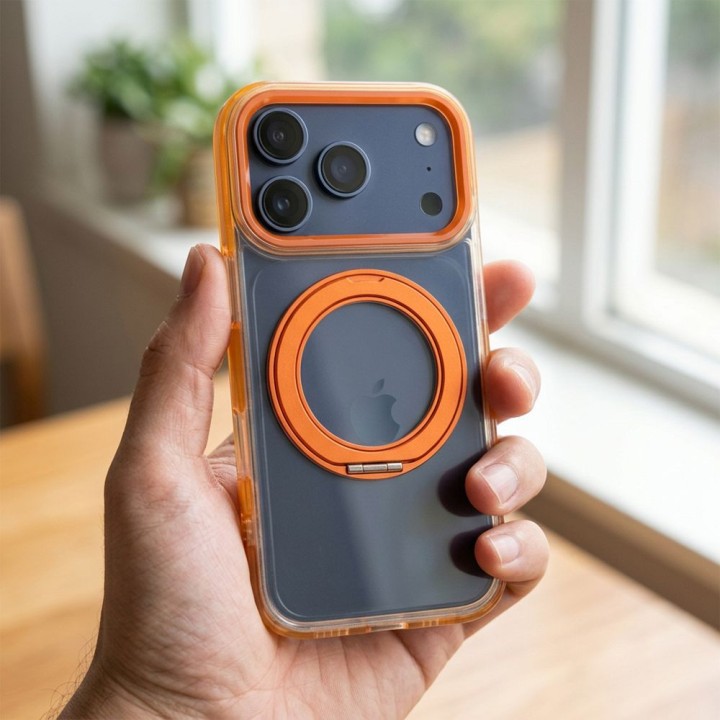 Чехол для iPhone 18 Pro / 17 Pro Frame Circle Stand совместимый с MagSafe оранжевый