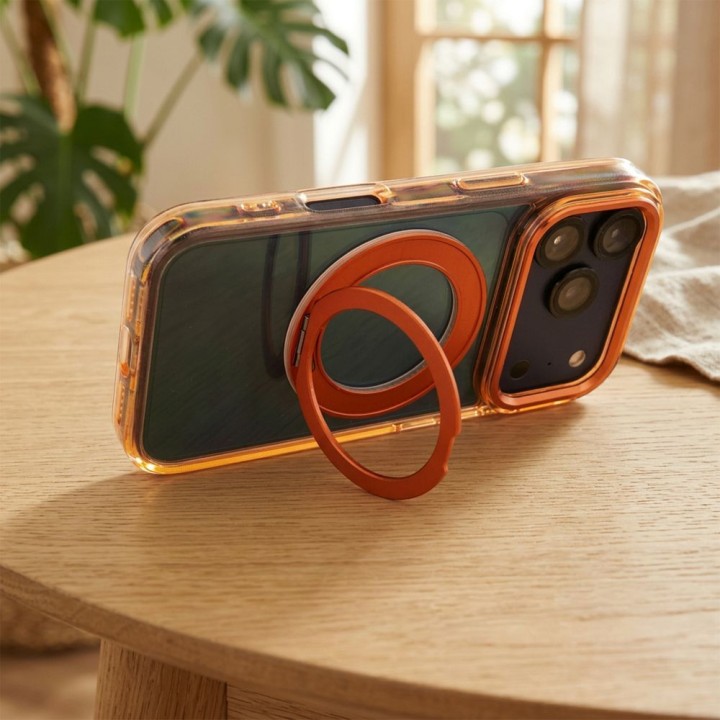 Case for iPhone 18 Pro Max / 17 Pro Max Frame Circle Stand compatible with MagSafe orange